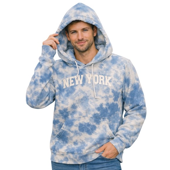 Bowery Supply Co Other - Bowery Supply Co Sweatshirt New York Tie Dye Hoodie Blue‎ White Men Size M